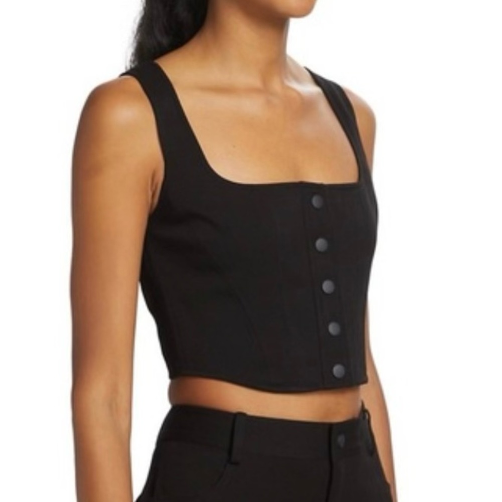 WAYF Cora Tailored Sleeveless Snap-Front Crop Top sz M - Midnight Navy - Picture 1 of 16